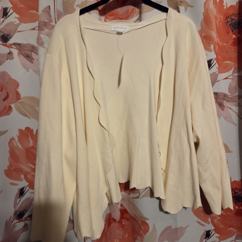 Charter Club Cream Ruffle-Edge Cardigan